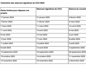 Calendrier des séances - CCU